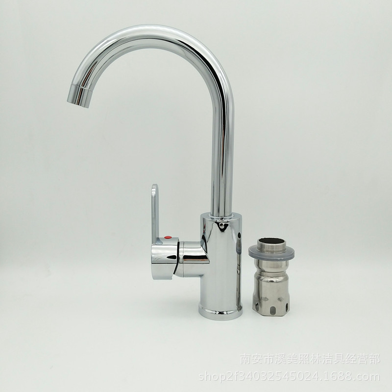 Large bend copper bottom round three-way mixed water kitchen faucet, zinc alloy sink, vegetable basin, cold and hot faucet manufacturer full figure