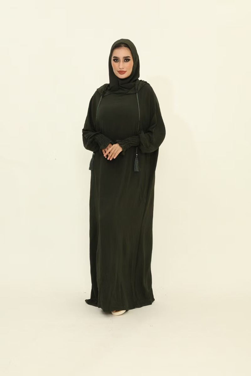 Aliexpress TEMU large size ice silk crumpled chiffon fabric breathable solid color double hat women's prayer robe, large robe abaya long robe Women's hooded Muslim Specification image