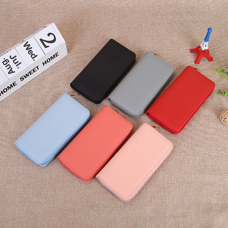 Ladies' long solid-color wallet, new fashionable mobile phone bag, large-capacity loose change, zipper clutch wholesale details Picture