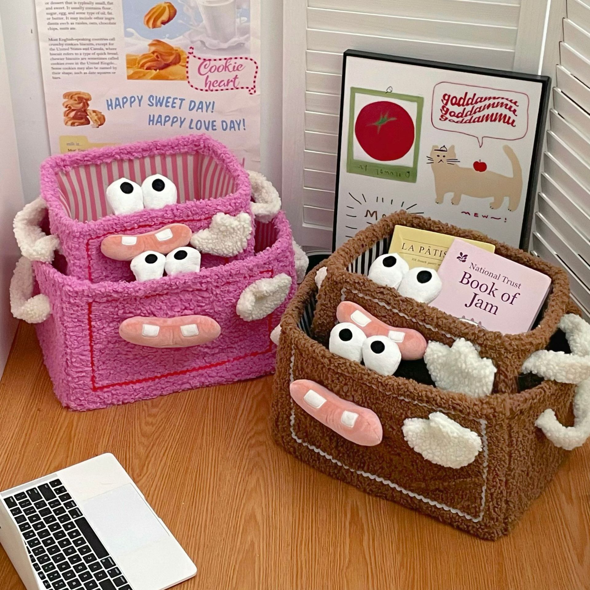 ins high-appeartion-level storage basket, plush and funny little monster, home toy and snack organization and storage basket details Picture