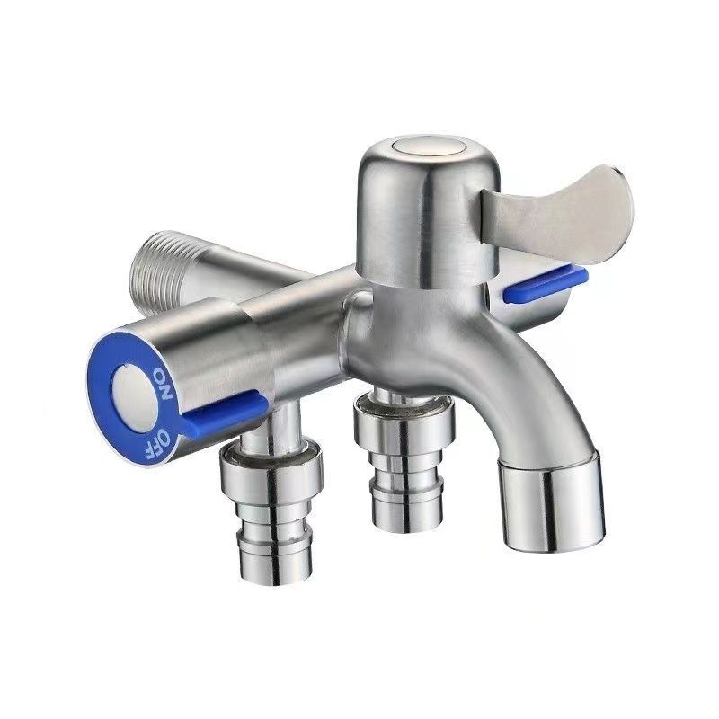 304 stainless steel multi-functional one-in three-out washing machine faucet three-control household diverter four-way triangular valve Item Picture