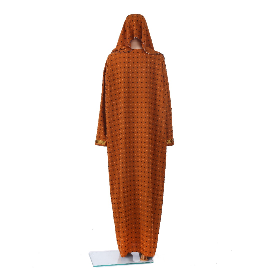 Cross-border Middle East women's long robe clothing, fashionable and form-fitting Muslim long robe with gold foil, simple Dubai women's dress, long robe for women, hooded Muslim Application Scenario