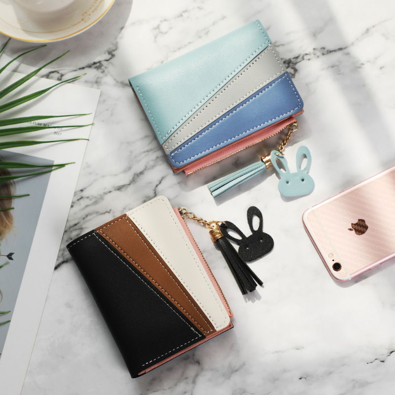New wallet, women's bag, short student style, Korean style, ins fashion color contrast, trendy loose change card bag, PU leather wallet Application Scenario