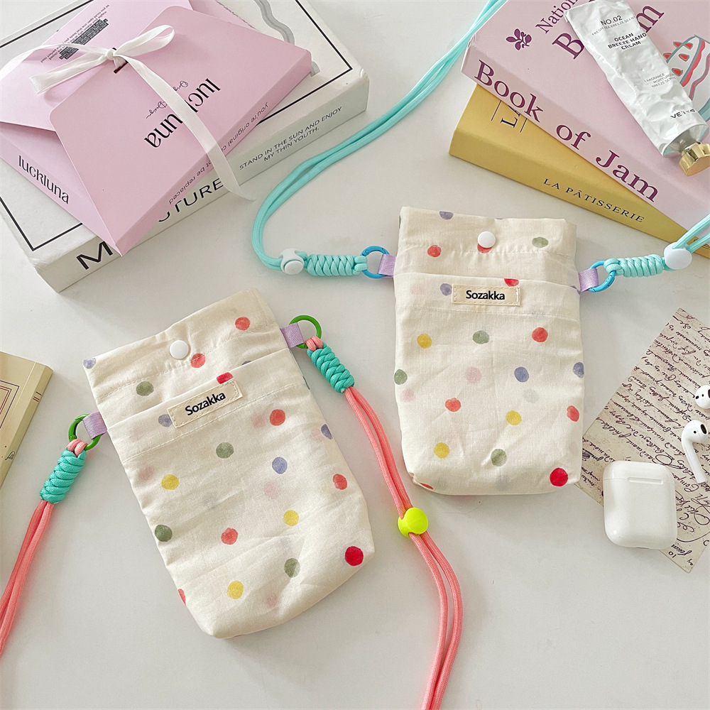 54113 Color polka dot lanyard mobile phone case, new style, portable mobile phone storage, hand-held miscellaneous coin purse for women full figure