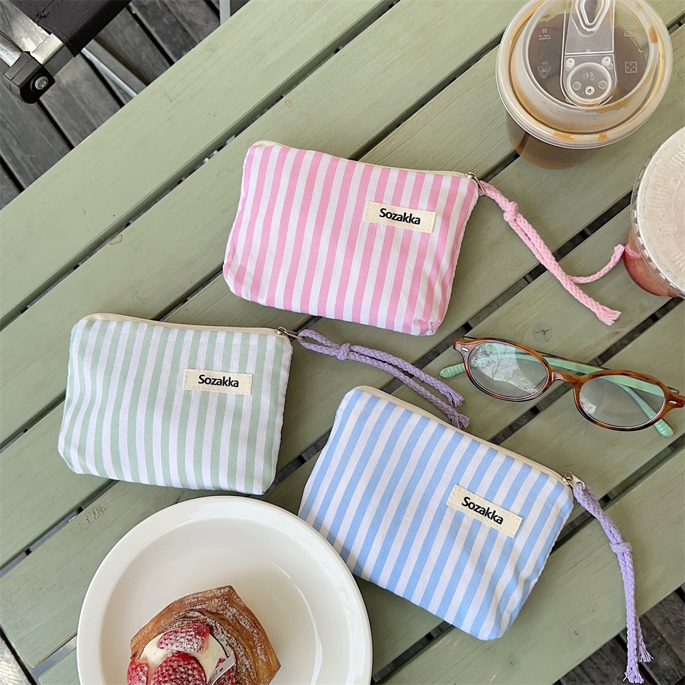 43203 Fresh Striped Lipstick Cushion Storage Bag, Coin Bag, Makeup Bag, Small Portable Sundries Storage bag full figure