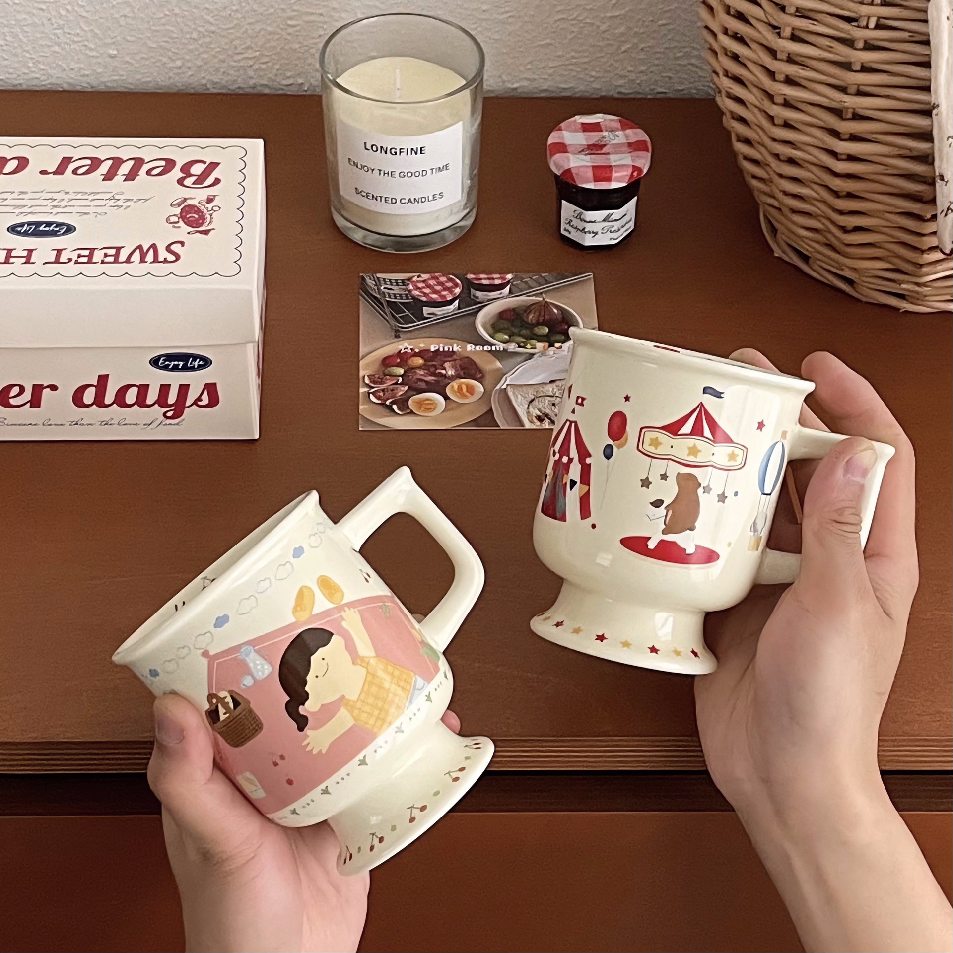 Xiaohongshu's best-selling mug, original cartoon cute water cup, high appearance level breakfast cup, cream-style cow grandma tea cup Item Picture