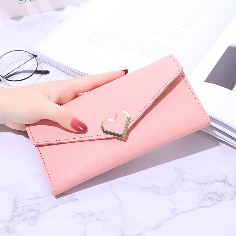2022 New plain patterned heart-shaped wallet for women, long and multi-slot clasp mobile phone, women's long wallet Item Picture