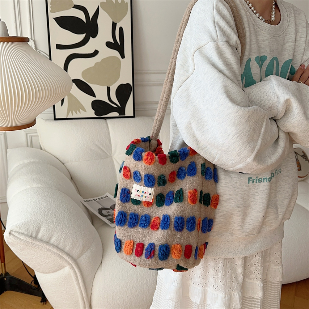 311111 Plush bucket Bag, women's Bag, 2023 new style crossbody bag, hand bag, shoulder bag, shopping storage bag full figure