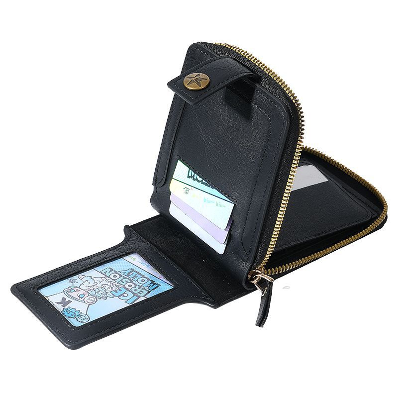 Cross-border new product 2024 vintage men's short wallet, horizontal zipper multi-functional card case, 30% off buckle coin purse Specification drawing