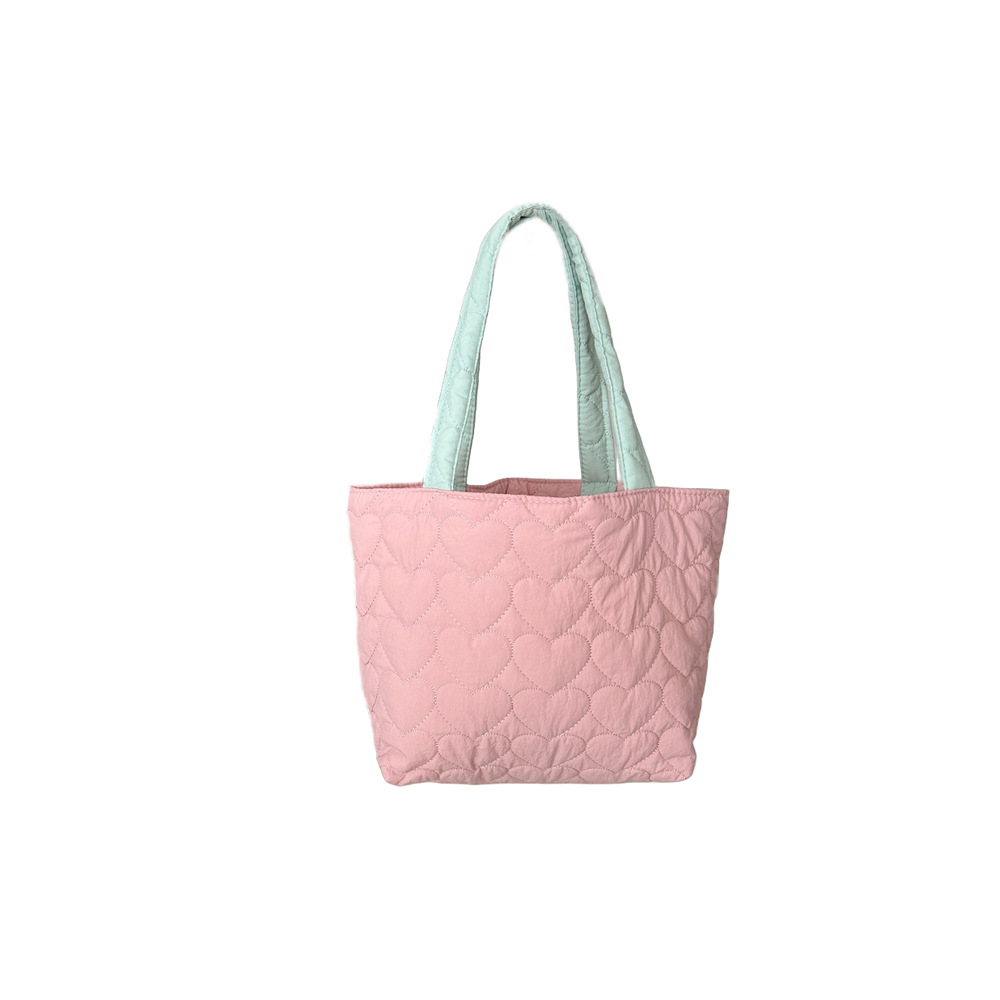 39191 Cute quilted heart, soft and fluffy handbag, student lunch box, bento bag, shopping storage, hand-held bag Item Picture
