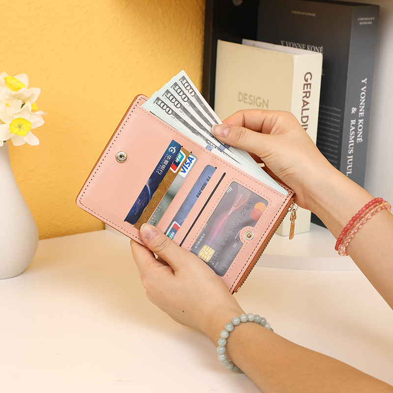 New push-button zipper women's wallet, fashionable and simple short wallet, Korean version vertical multi-slot coin purse details Picture