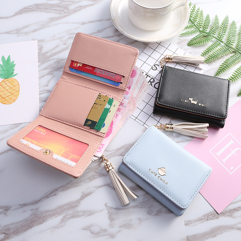 In 2021, factory direct sales of women's wallets: 30% off for women, tassel pendant, wallet, card case, coin purse, candy color Specification drawing