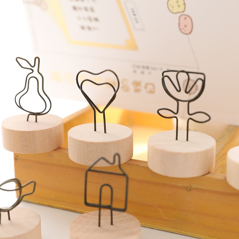Creative retro wooden sticky notes, photo cards, business card holders, standing simple and cute message notes, decorative ornaments Specification drawing