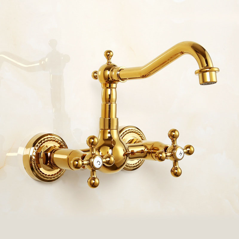 Antique all-copper wall-mounted cold and hot washbasin faucet, wall-mounted household double-handle balcony washbasin faucet Application Scenario