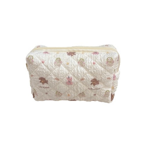 31291 Fresh quilted hand-held makeup bag for girls, large capacity, cute storage, student zipper stationery bag, pen case Item Picture