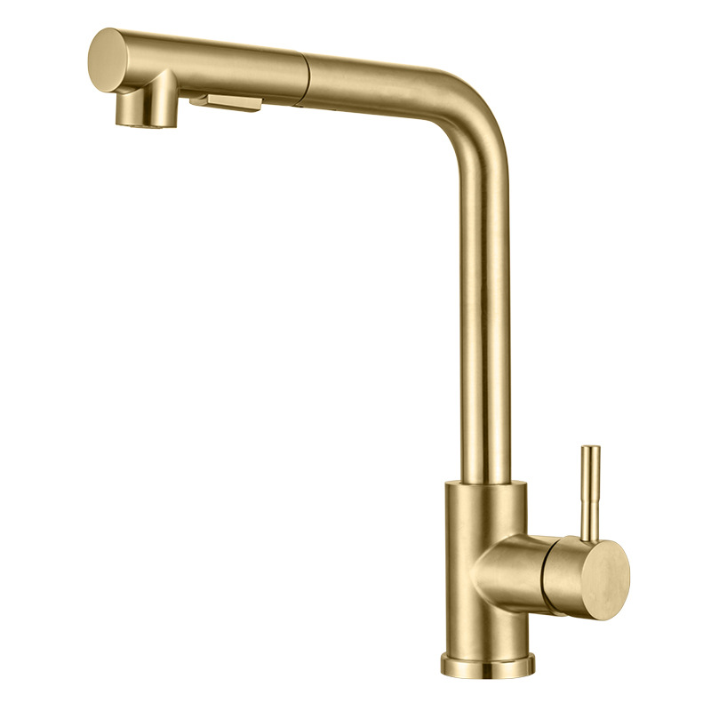 304 stainless steel kitchen pull-out faucet, seven-character brushed gold sink, sink, hot and cold water faucet Item Picture