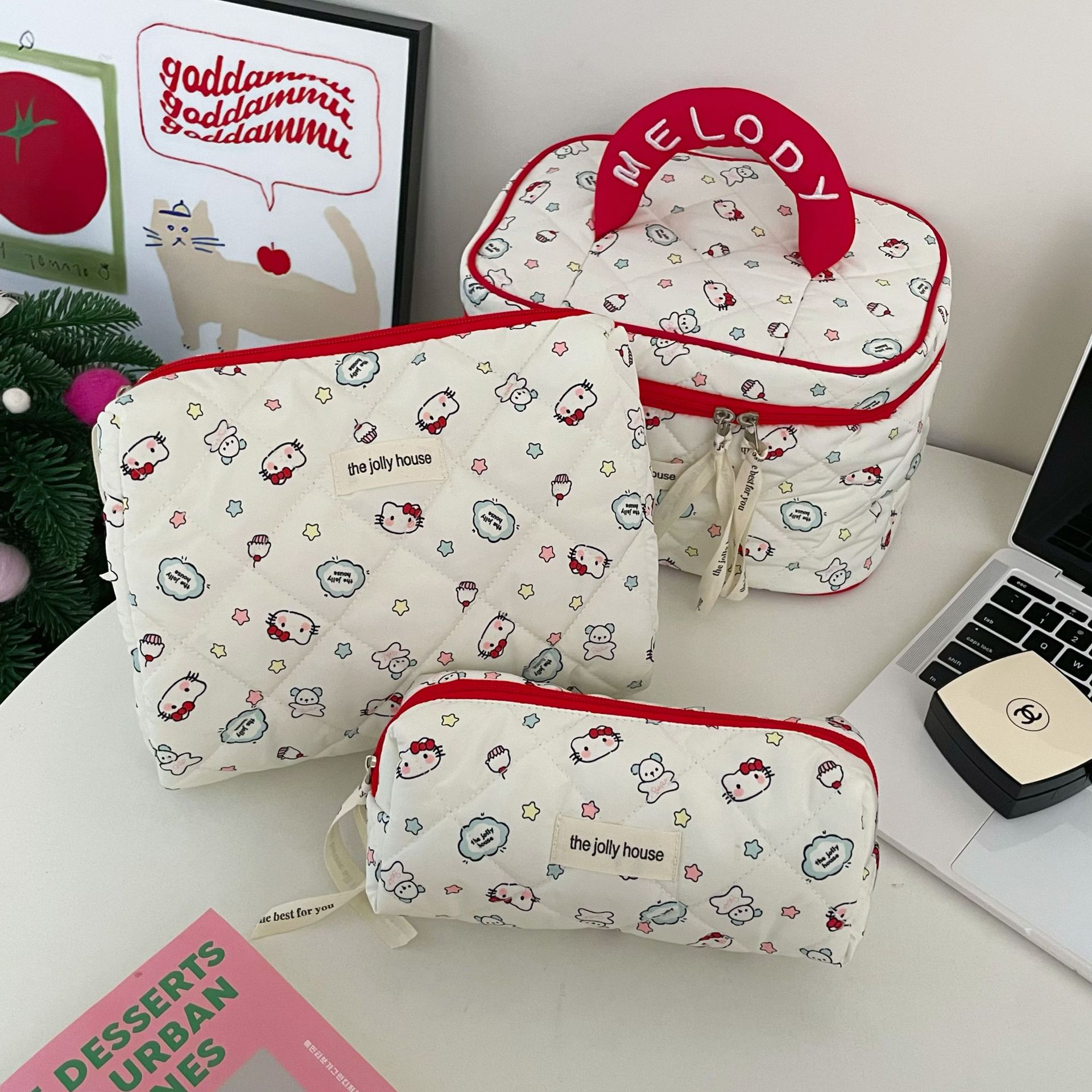High-appearation-level cat-printed makeup bag for women, portable large-capacity makeup storage bag for going out, clutch bag, starting from one piece full figure