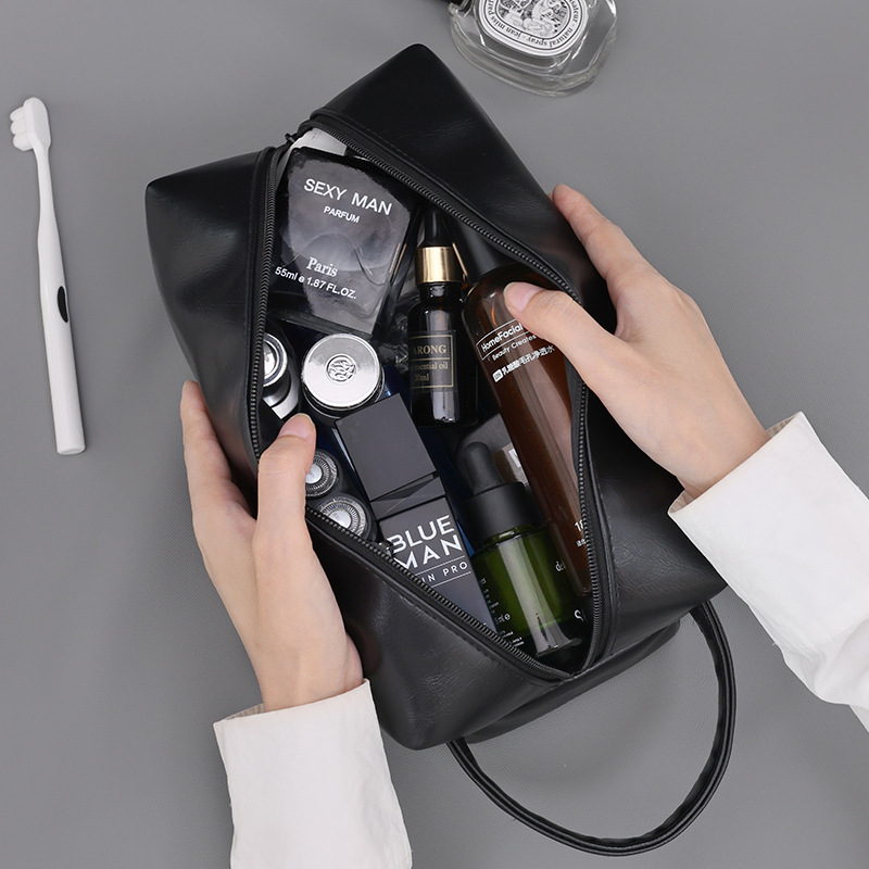 Cross-border high-end portable large-capacity hand-held high-end toiletry bag, PU waterproof travel cosmetics storage bag details Picture