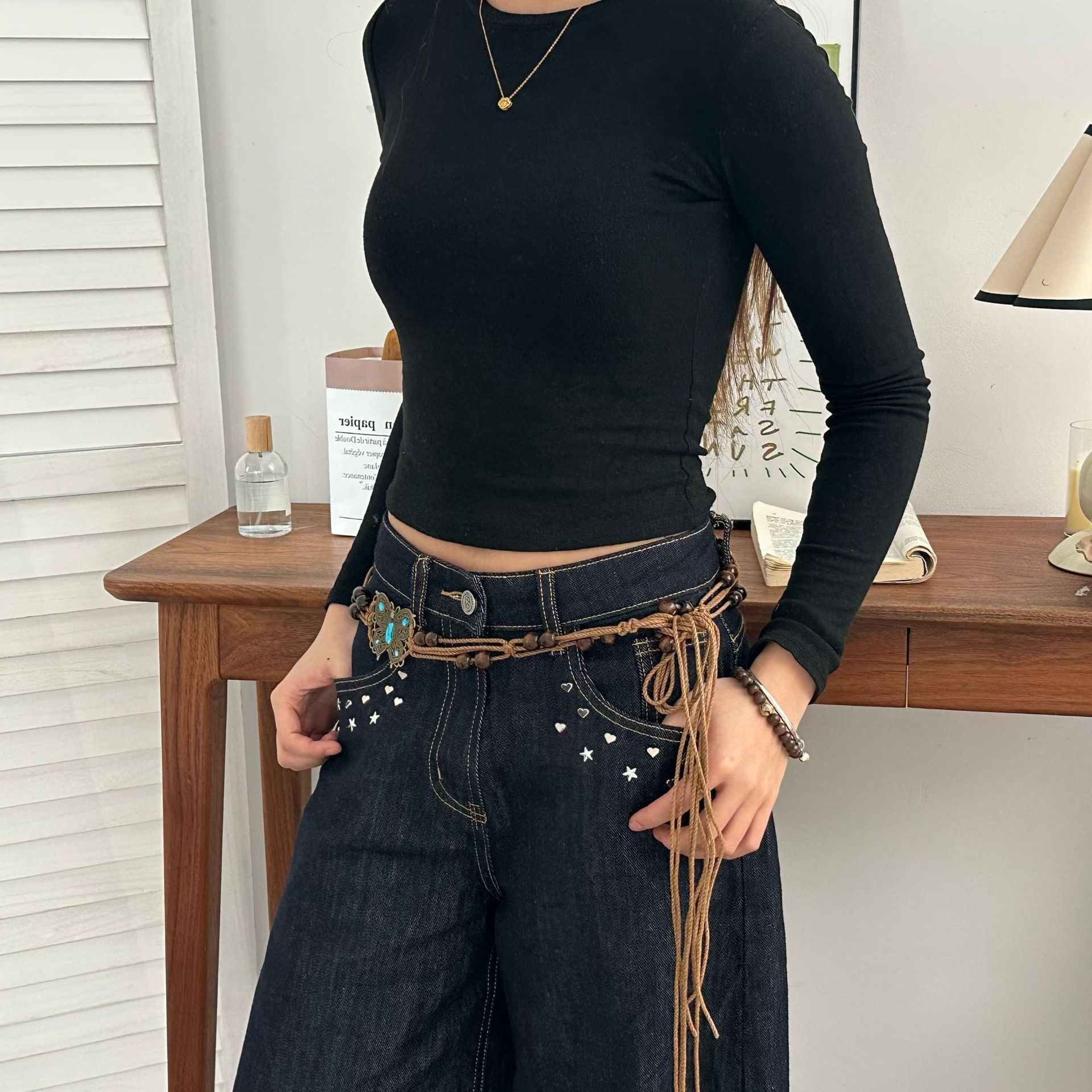 Bohemian-style waist belt, hand-woven hemp rope, ethnic-style women's waist belt, waist accessory, casual vacation style waist rope details Picture