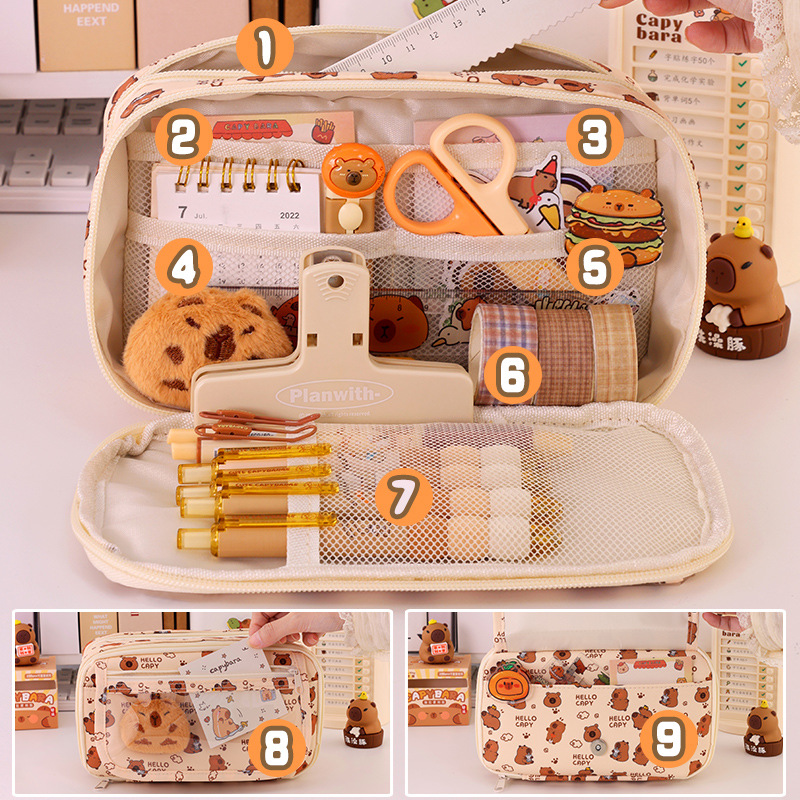 Kapipala 9-layer large-capacity transparent pencil case, high appearance level stationery box, multi-functional pencil box for junior high school and primary school students Specification drawing