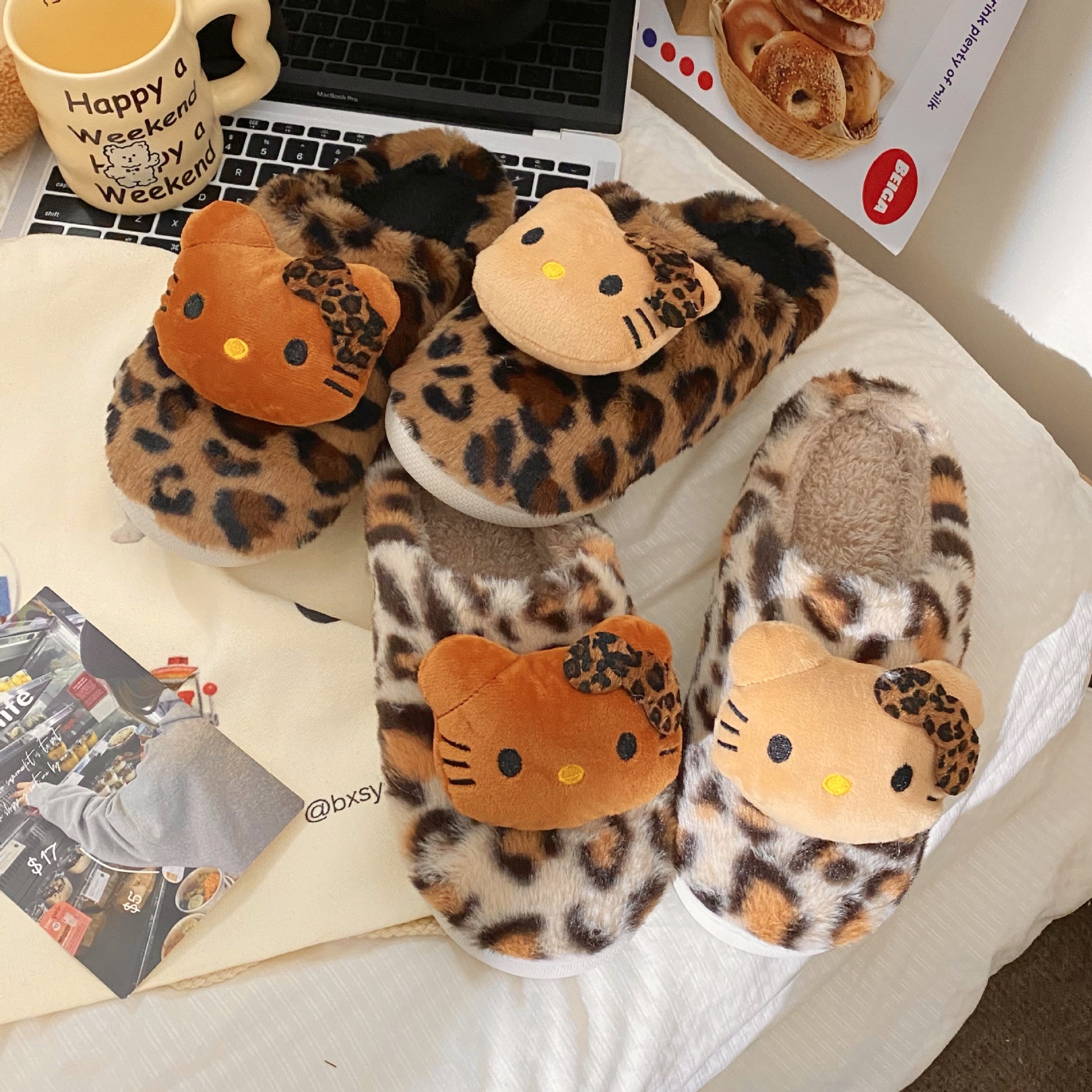 Leopard print cat slippers 2024 New style cotton slippers for women's winter couple, plush eva thick-soled home indoor headwear Application Scenario
