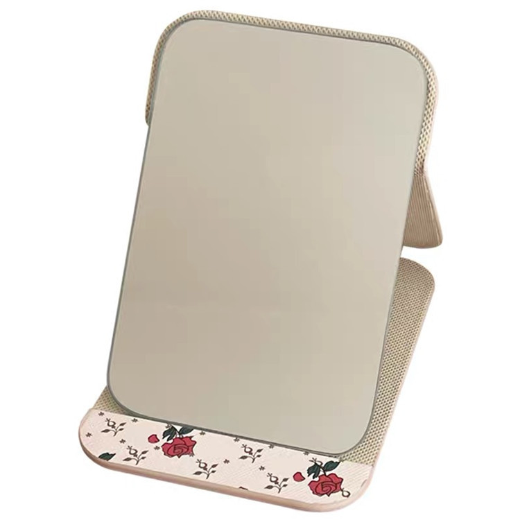 Ins-style retro rose folding table makeup mirror, portable mirror for students' home, travel and dormitory grooming, female Item Picture