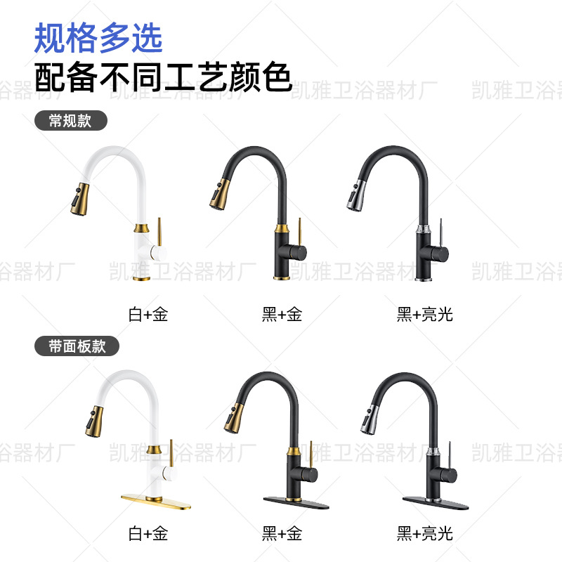 New white kitchen pull-out faucet, black brushed gold 304 stainless steel pull-out cold and hot faucet factory details Picture