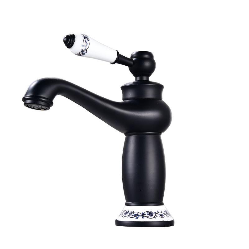 Brass washbasin, hot and cold water faucet, washbasin, bathroom countertop faucet, black splash-proof washbasin faucet Item Picture