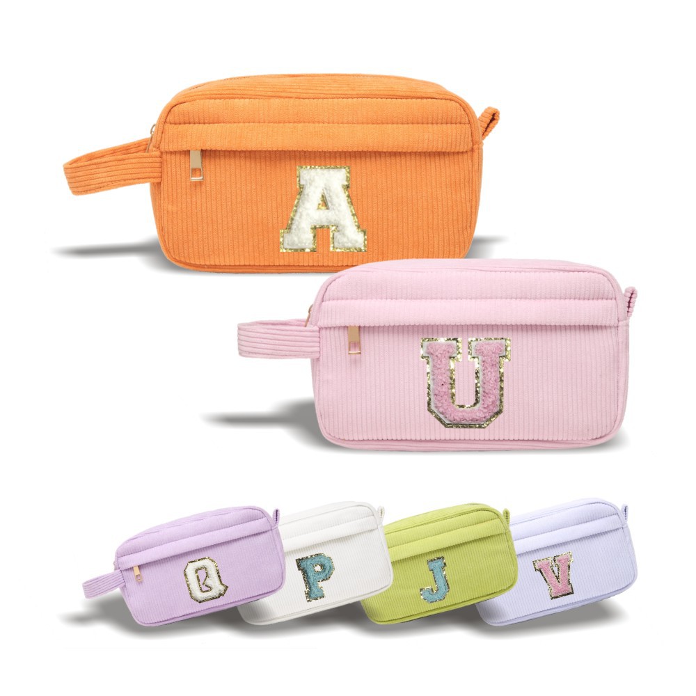 Customized letter corduroy makeup bag, fashionable and simple mini portable cosmetics lipstick hand-held storage bag details Picture