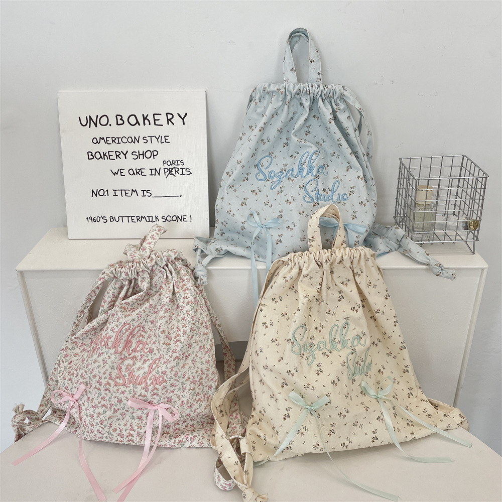 54194 Pastoral Small Floral ins Retro Travel College Student Letter Embroidery single-shoulder Bag Travel Backpack full figure