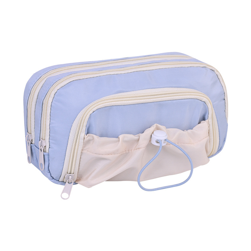 Five-layer large-capacity pen case for girls, new simple and high-appearation-level stationery box for junior high school and primary school students, retractable drawstring pen case Item Picture