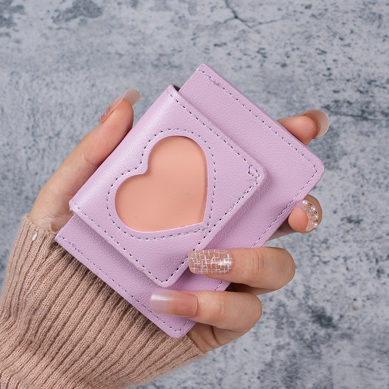 Minwei's new Instagram-style Korean version heart-shaped embossed short macaron color women's coin purse details Picture