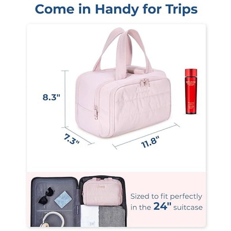 Cross-border toiletry bag: simple, lightweight, large wide-opening toiletry bag, fluffy makeup bag, storage bag, travel handbag Specification drawing