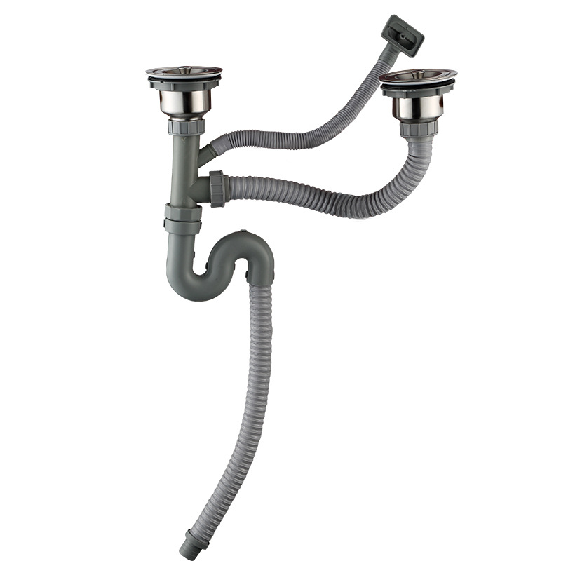 Kitchen sink, double-slot drain, sink, drain pipe, S-bend plastic joint drain full figure