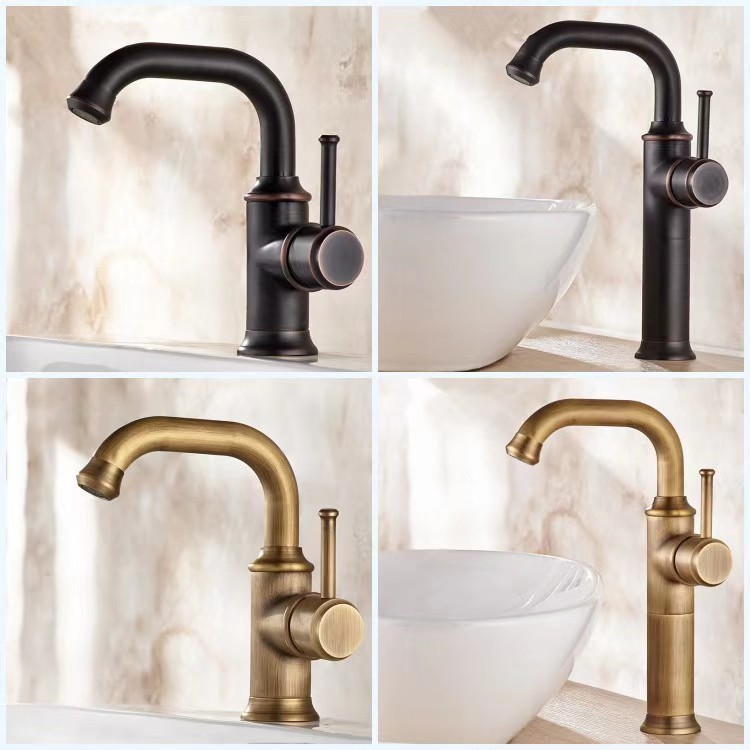 European-style retro countertop basin hot and cold water faucet, brass antique faucet, sitting single-hole washbasin mixed faucet full figure
