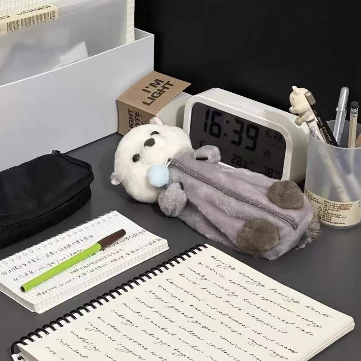 Creative plush toy pen case, ins style, high appearance level, soft and cute, soothing and stress-relieving doll stationery storage bag details Picture