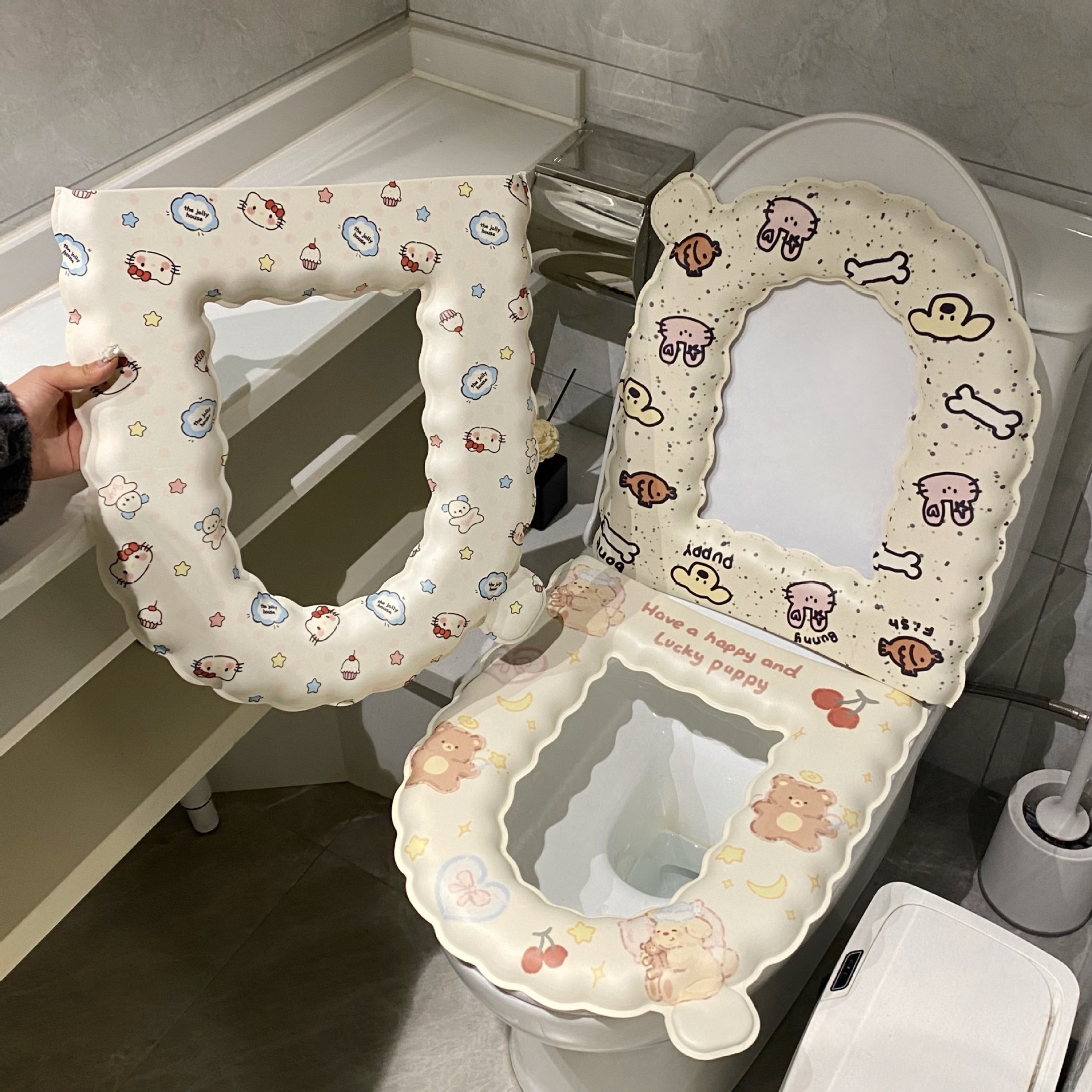 Original lace toilet seat cushion, suitable for all seasons, cute cartoon, high appearance level, waterproof adhesive summer toilet seat cushion full figure