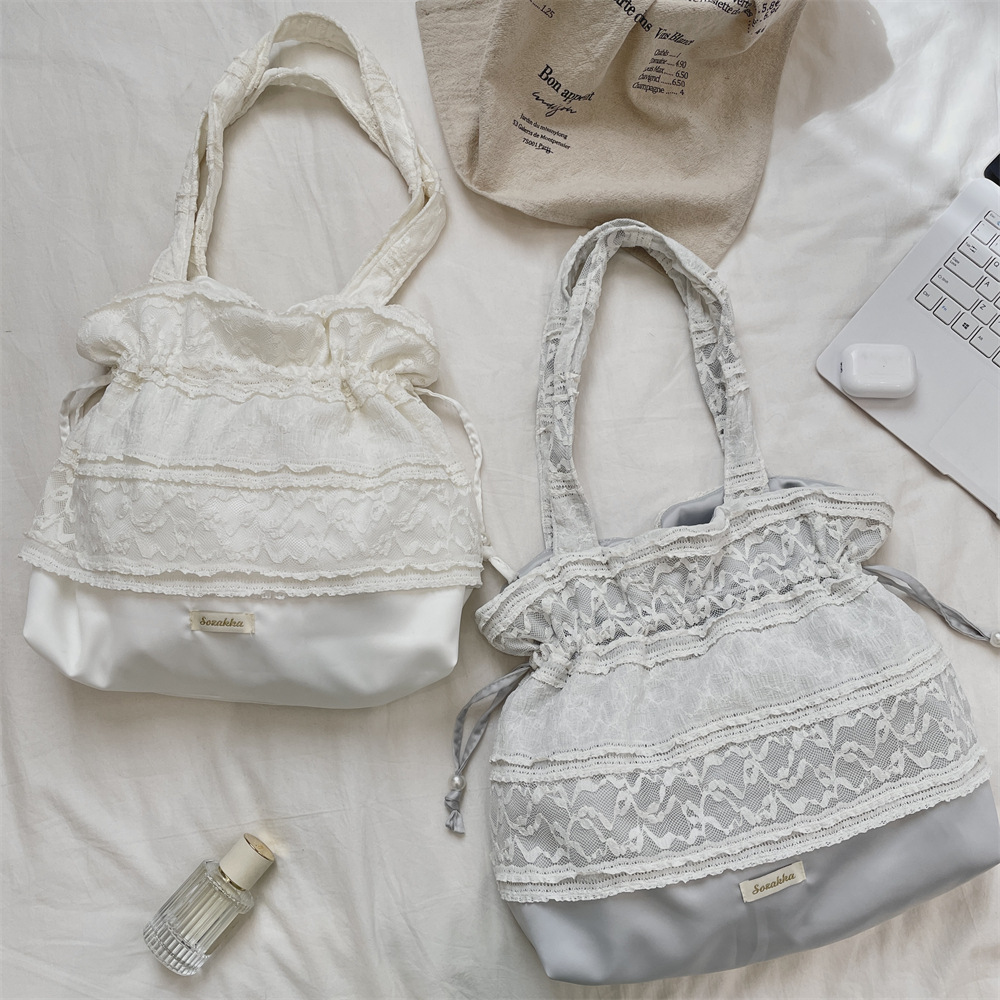 5594 Satin drawstring strap single-shoulder bag, a new summer fashion and quality single-shoulder bag with large capacity canvas details Picture