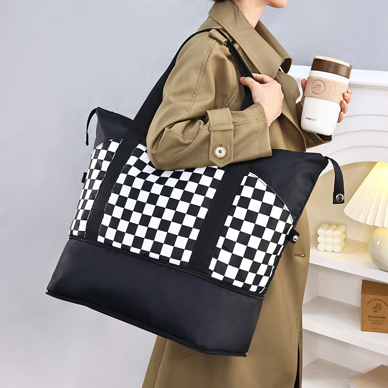 New lightweight waterproof storage bag, checkered travel bag, storage luggage bag, fitness hand-held bag, large capacity for business trips and travel details Picture