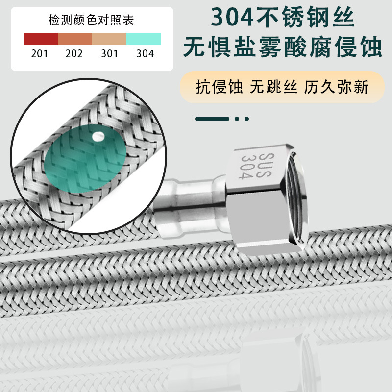4-point double-head nut pure 304 stainless steel brwoven pipe water heater toilet connection water supply hose high-pressure explosion-proof pipe details Picture