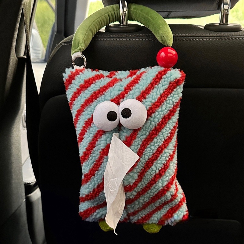 2024 New Cartoon Monster car tissue box, girlish plush tissue box, household tissue bag, hanging tissue box details Picture