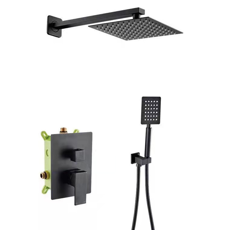 Factory direct sale: Black all-copper main body with embedded box, concealed dual-function wall-mounted simple shower head set Item Picture