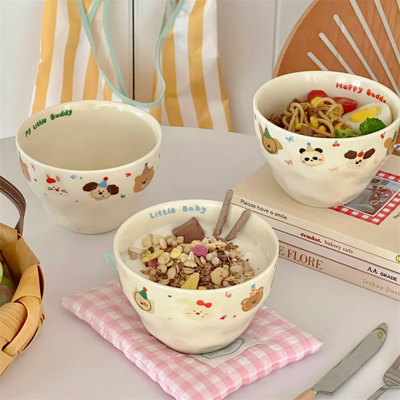 Cute cream-colored hand-molded ceramic bowl, high appearance level, matte rice bowl, household dessert bowl, breakfast bowl, small bowl for drinking soup details Picture