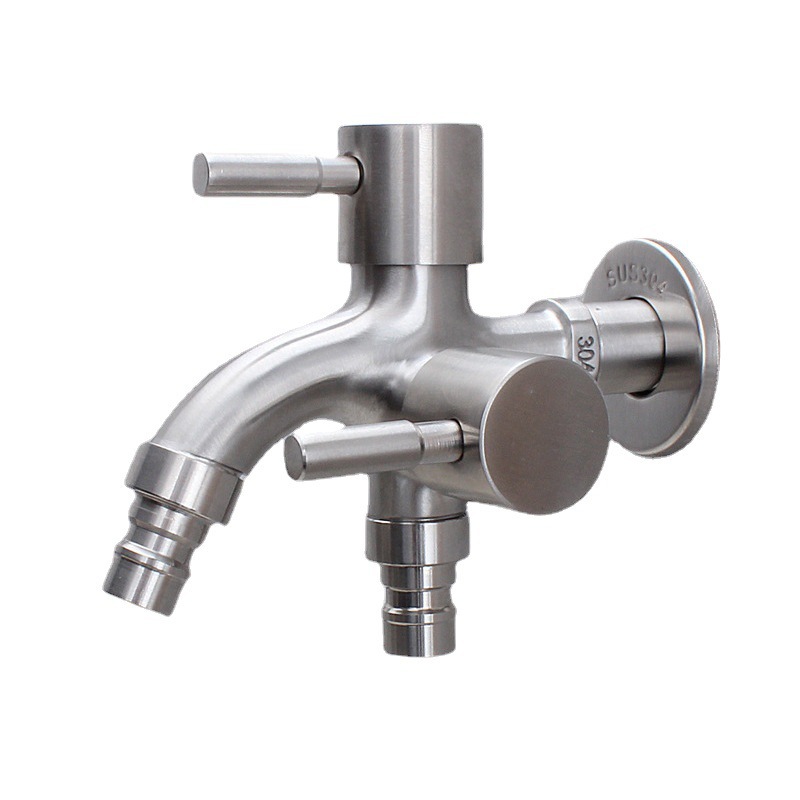 304 stainless steel single-cooling extended quick-opening dual-purpose multi-functional washing machine faucet with dual water outlets, one in and two out details Picture