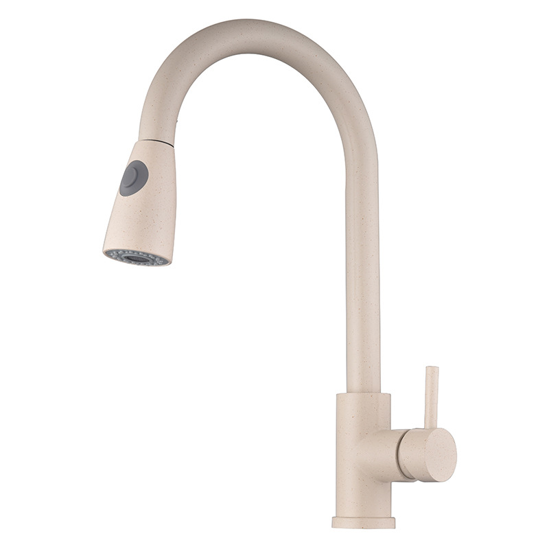 304 stainless steel oat color faucet, large bend, rotatable and pull-out quartz stone sink, kitchen faucet Item Picture