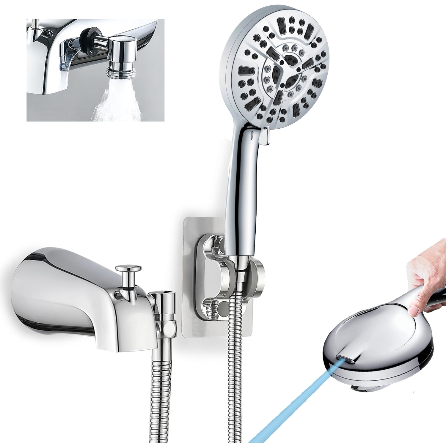 Amazon bathtub faucet wall-mounted hot and cold shower head set built-in bathtub faucet full figure