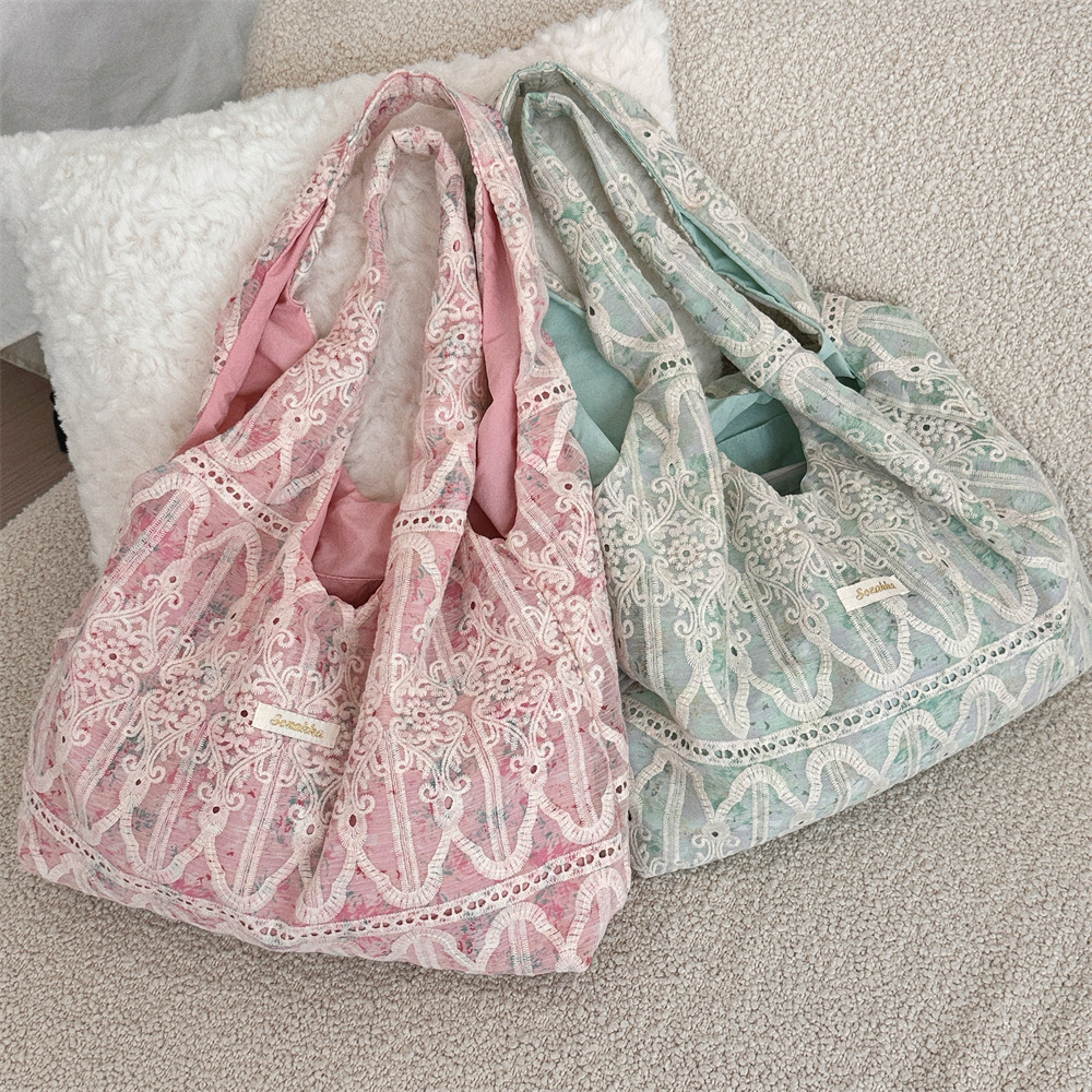 49183 Korean-style lace shoulder bag with a girlish heart, versatile commuting underarm bag, large-capacity canvas bag for female students details Picture