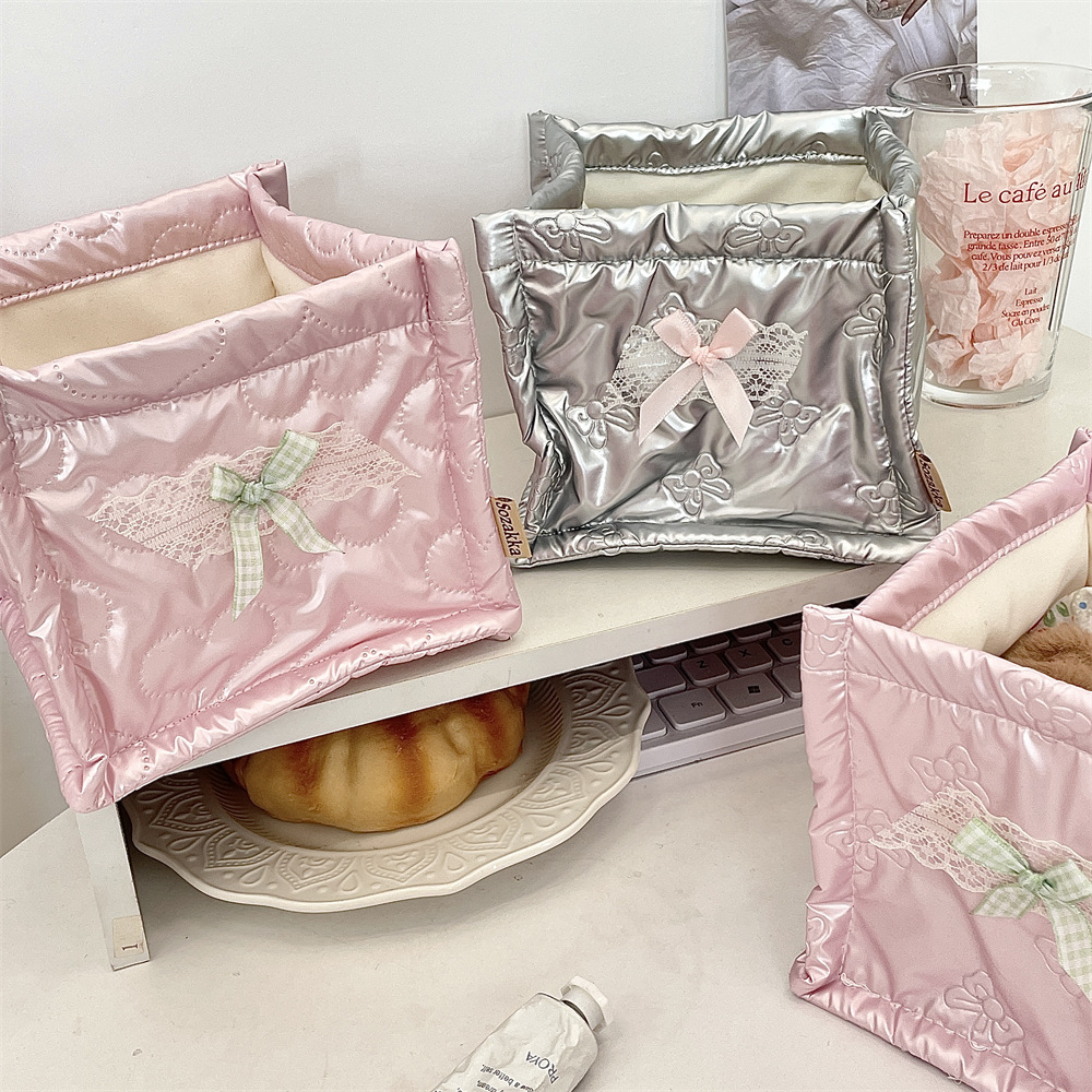 41222 pu style storage box desktop, ins cute quilted bow, storage basket, key and cosmetics organizing bag Specification drawing