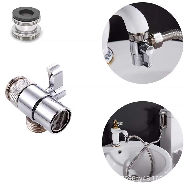 All-copper washing machine faucet adapter, one-and-a-half-water separator, one-inlet and two-outlet faucet universal connector Specification drawing