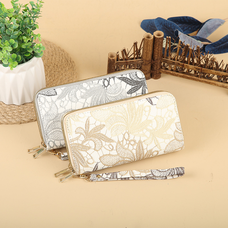 Ladies' double-pull wallet 2024 New large-capacity zipper clutch, embroidered small wallet, simple and elegant coin purse for girls Specification drawing